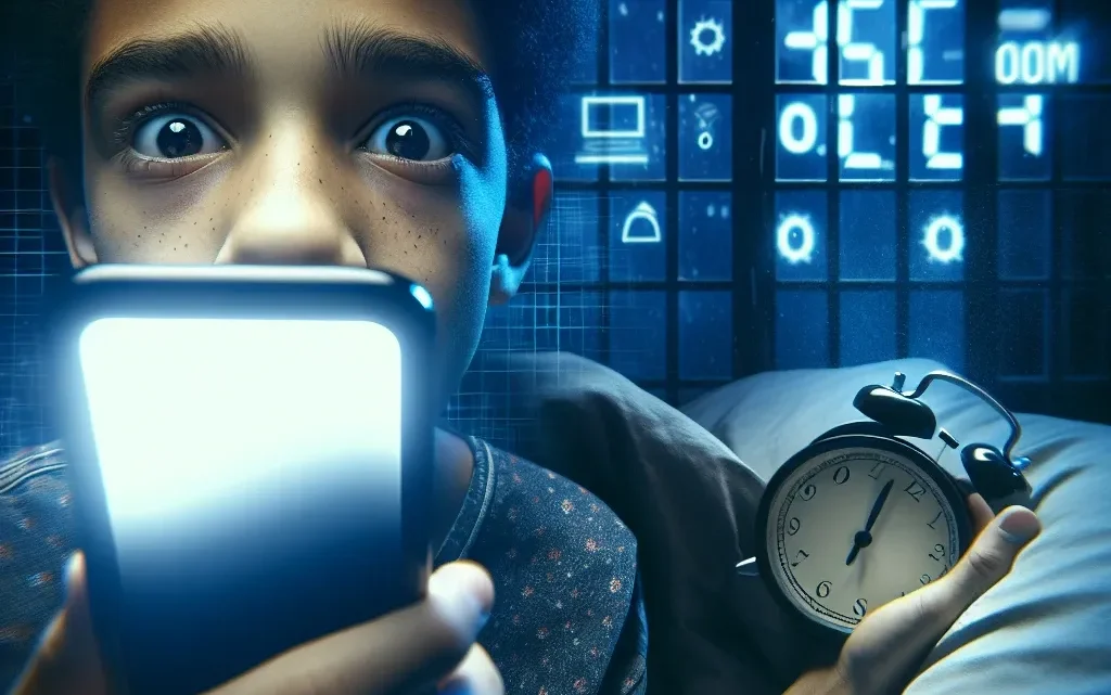 "Adolescentes usando dispositivos electrónicos antes de dormir, ilustrando el impacto de las pantallas en la calidad del sueño según un estudio reciente."