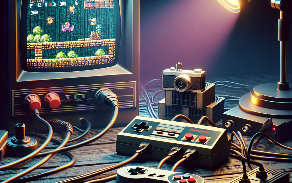 "Captura de pantalla de un streamer transmitiendo juegos retro en Twitch, con una interfaz de usuario colorida y un fondo nostálgico que evoca la era de los videojuegos clásicos."